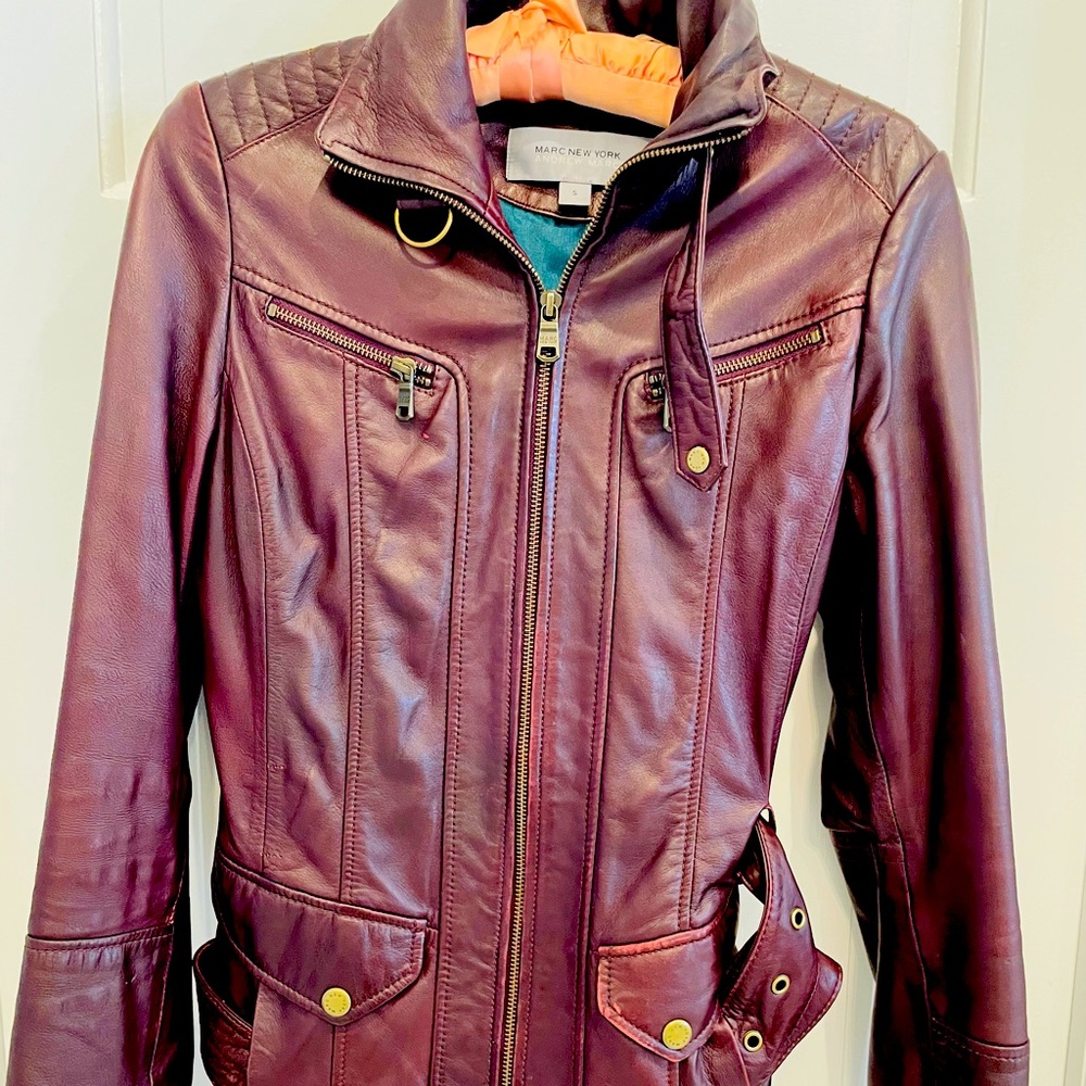 Burgundy Andrew Marc leather jacket
